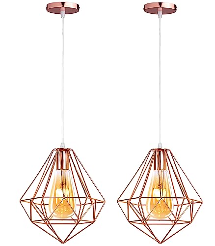 PETITES ECREVISSES Hängeleuchte Industrial Design Diamant Pendelleuchte Prismatische Lampenschirm Vintage Lampe Deckenleuchte LED Ideal für Esszimmer Wohnzimmer Restaurant (Roségold - 2 Stück) von PETITES ECREVISSES