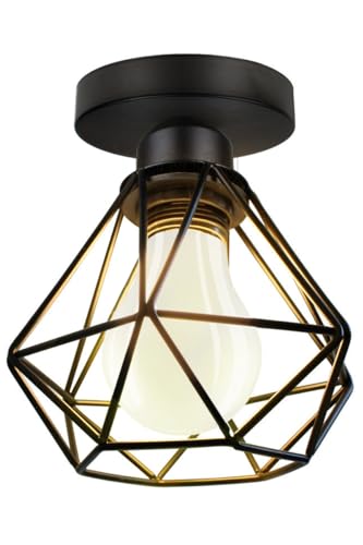 3 Flammige Pendelleuchte Vintage Industrie Hängelampe Schwarz mit Geometrischem Design E27 Lampe aus Eisen Käfig Hängeleuchte Retro Deckenleuchte für Wohnzimmer Esstisch Küche (D-16cm-1 Stück) von PETITES ECREVISSES