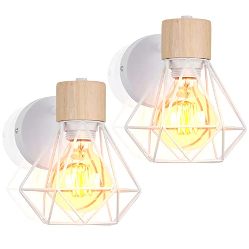 PETITES ECREVISSES 2 Stück Wandleuchte Holz Innen Vintage Wandlampe E27 Industrial Lampe Einstellbarer Lampenschirm 16CM Metall Deckenleuchte für Schlafzimmer Flur Wohnzimmer von PETITES ECREVISSES