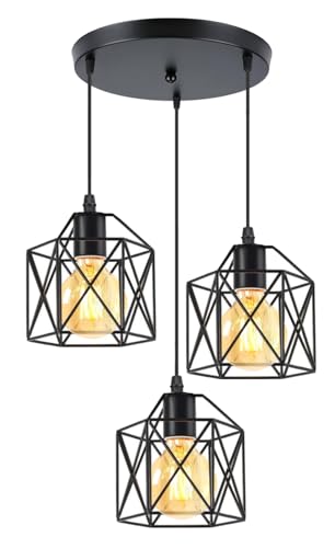 PETITES ECREVISSES 3 flammig Pendelleuchte Industrielle Vintag Hängeleuchte E27 Deckenleuchter mit Sechseck Design Lampe aus Eisen Käfig Lampenschirm für Wohnzimmer Esstisch Küche von PETITES ECREVISSES