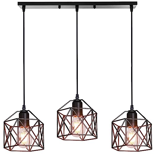 PETITES ECREVISSES 3 flammig Pendelleuchte Industrielle Vintag Hängeleuchte E27 Deckenleuchter mit Sechseck Design Lampe aus Eisen Käfig Lampenschirm für Wohnzimmer Esstisch Küche von PETITES ECREVISSES