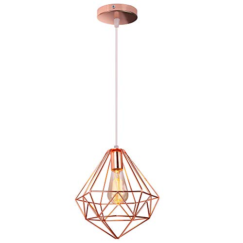 PETITES ECREVISSES Hängeleuchte Industrial Design Diamant Pendelleuchte Prismatische Lampenschirm Vintage Lampe Deckenleuchte LED Ideal für Esszimmer Wohnzimmer Restaurant (Roségold) von PETITES ECREVISSES