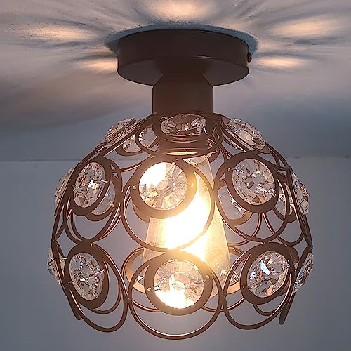 PETITES ECREVISSES Moderne Deckenleuchte Kristall Hängeleuchte Industrielle lampen E27 Metall Lampenschirm Ø20cm Design für Wohnzimmer Schlafzimmer Esszimmer (Ø20cm, Schwarz) von PETITES ECREVISSES