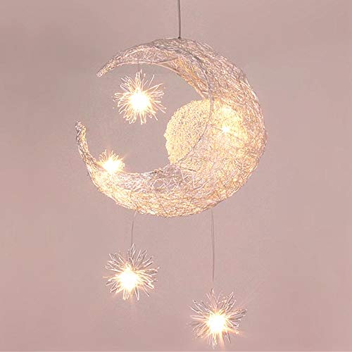 PETITES ECREVISSES Pendelleuchten Mond und Sterne LED Kronleuchter Aluminium Deckenleuchte Kreative für Kinder Schlafzimmer Wohnzimmer (Inklusive Glühlampe) von PETITES ECREVISSES