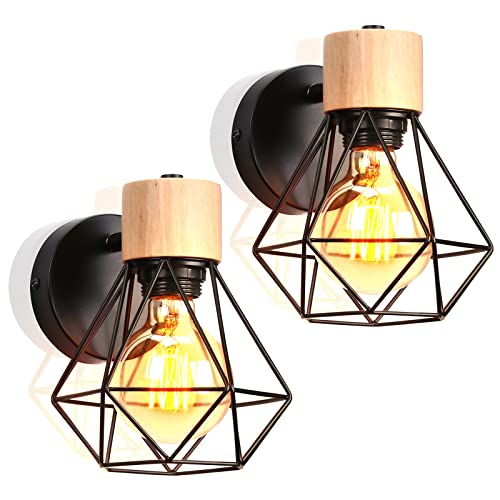 PETITES ECREVISSES Wandleuchte Holz Innen Vintage Wandlampe E27 Industrial Lampe Einstellbarer Lampenschirm 16CM Metall Deckenleuchte für Schlafzimmer Flur Wohnzimmer von PETITES ECREVISSES