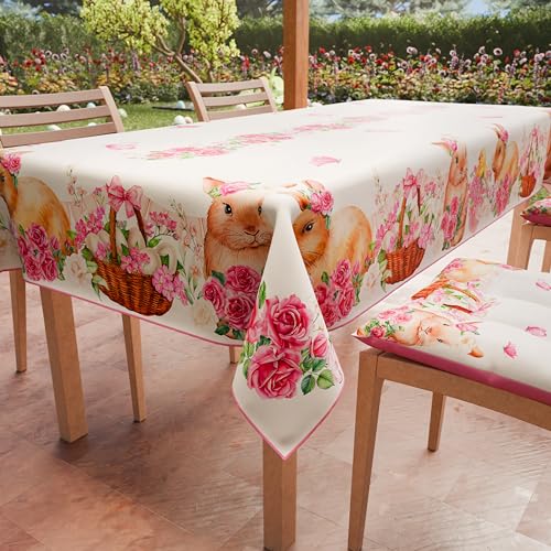 PETTI Artigiani Italiani - Tischdecke für Ostern, schmutzabweisend, rechteckig, für Ostern, für Küche, Design Pink Bunnys X12, Sitzer (140 x 240 cm), 100% Made in Italy von PETTI Artigiani Italiani