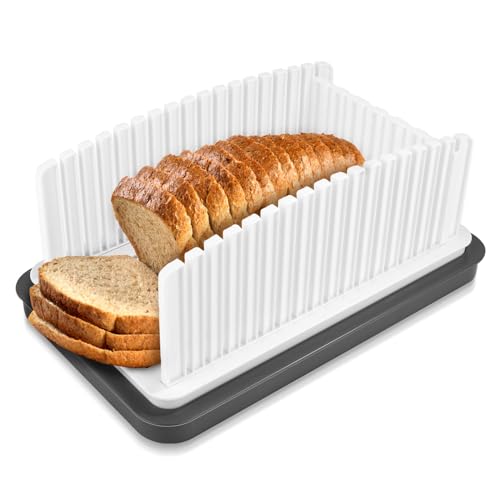 Brotschneider für Selbstgemachtes Brot, Aktualisiert Verstellbare Breite Brotschneideführung mit Tablett Faltbares Brotschneidewerkzeug für Sauerteig-Rund-Baguette-Sandwich(Weiß) von PEUTIER