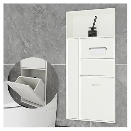 PFCDZDU Edelstahl-Duschnische, Badezimmer-Wandregal, Keine Fliesen Erforderlich, Versenkbare, wasserdichte Organizer-Regale, Integrierte Mülleimer-Nische(Farbe:Weiß,Größe:86x40x14cm) von PFCDZDU