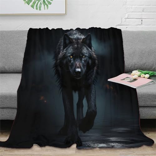 Schwarzer Wolf Fleecedecke Wohndecke 3D Druck Animals Couchdecke Sofadecke Kuscheldecke Weichen Flauschig Tagesdecke Bett Decken Flauschig Warm for Erwachsene Kinder 60x80inch(150x200cm) von PFYWZJDDTTBD