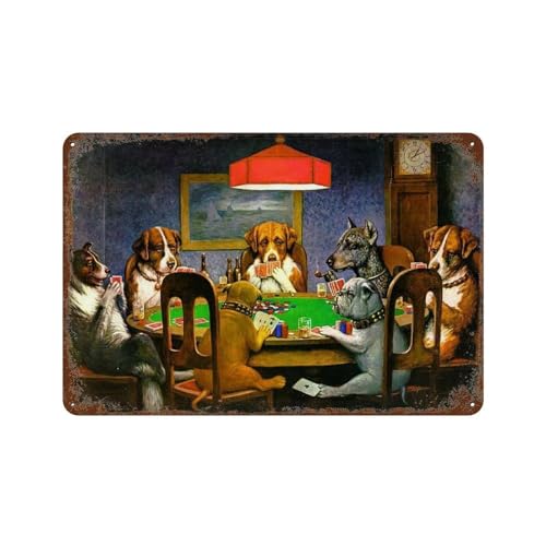 Hund spielt Poker，Metall-Blechschild, Vintage-Stil, Blechschild, Wanddekoration, Landküche, Zuhause, Garage, Dekoration-20 x 30 cm (8 x 12 Zoll) N13 von PGCKSK