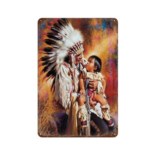 Indianer，Metall-Blechschild，Vintage Blechschild, Wanddekoration, Landküche, Zuhause, Garage, Dekoration15 x 30 cm （6 x12 Zoll）-S18 von PGCKSK