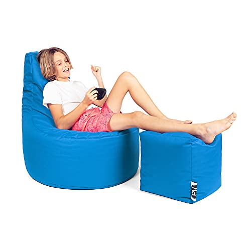 PATCH HOME Patchhome Gamer Kissen Lounge Kissen Sitzsack Sessel Sitzkissen Bean Bag + Würfel/Hocker mit Reißverschluss bereits befüllt (Königsblau, XXL - Ø80cm Sessel + 35x35cm Würfel) von PATCH HOME