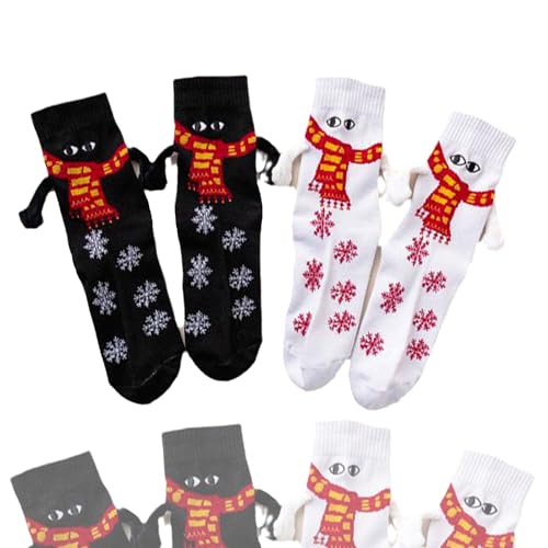 2Paar Magnetische Socken für Paare, Hand in Hand Socken Magnet, Weihnachten Socken, 3D Lustige Socken Paar Socken Mann und Frau, Socken mit Magnetarmen von PHASZ