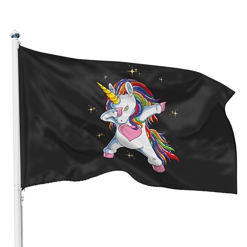 PHENO FLAGS Einhorn Flagge, 90x150cm - Lustiges und tanzendes Einhorn-Motiv - Robuste Fahne für Kinderzimmer, Garten & Fahnenmast von PHENO FLAGS