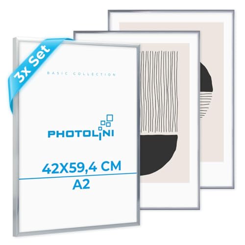PHOTOLINI Bilderrahmen A2 42x59,4 cm Silber, 3er Set Kunststoff-Rahmen schmal, bruchsicheres Acrylglas, zum Aufhängen, extra Zubehör - Dokumentenrahmen für Urkunden, Zertifikate & Fotos PHOTOLINI Bilderrahmen A2 42x59,4 cm Silber, 3er Set Kunststoff-Rahmen schmal, bruchsicheres Acrylglas, zum Aufhängen, extra Zubehör - Dokumentenrahmen für Urkunden, Zertifikate & Fotos von PHOTOLINI