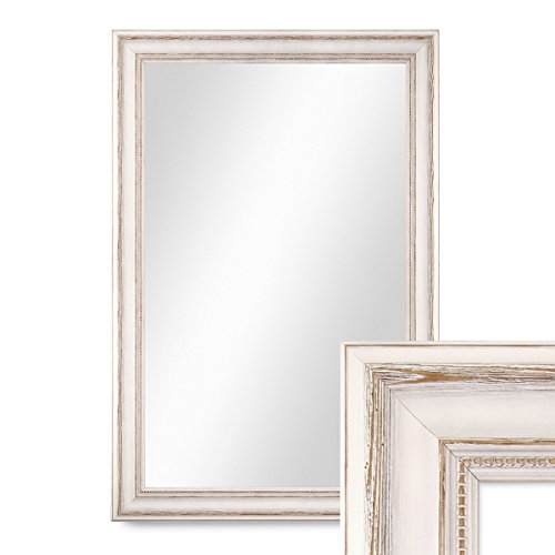 PHOTOLINI Wand-Spiegel 50x70 cm im Massivholz-Rahmen Landhaus-Stil Weiss/Spiegelfläche 40x60 cm von PHOTOLINI