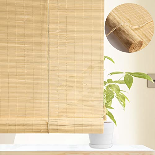 PHUSTJKL Bambus-Rollo mit Haken, 55x220CM Lichtfilter Sonnenschutz Blickdicht Natürliche Seitenzugrollo, Vorhang, Pavillon Patio Rollläden für Teehaus/Restaurant/Garten/Balkon-Anpassbar (Beige) von PHUSTJKL