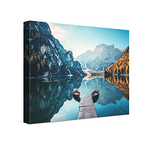 PICANOVA – Bild auf Leinwand Dolomites Bergsee Pragser Wildsee 40x30cm Leinwandbild – Premium Leinwanddruck – Wandbild Kunstdruck Auf 2cm Holz-Keilrahmen Wohnzimmer Wanddekoration – Berge von PICANOVA