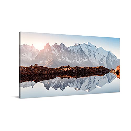 PICANOVA – Bild auf Leinwand Monte Bianco Alpen Bergsee Chesery 100x50cm Leinwandbild – Premium Leinwanddruck – Wandbild Kunstdruck Auf 2cm Holz-Keilrahmen Wohnzimmer Wanddekoration – Berge von PICANOVA