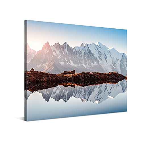 PICANOVA – Bild auf Leinwand Monte Bianco Alpen Bergsee Chesery 100x75cm Leinwandbild – Premium Leinwanddruck – Wandbild Kunstdruck Auf 2cm Holz-Keilrahmen Wohnzimmer Wanddekoration – Berge von PICANOVA