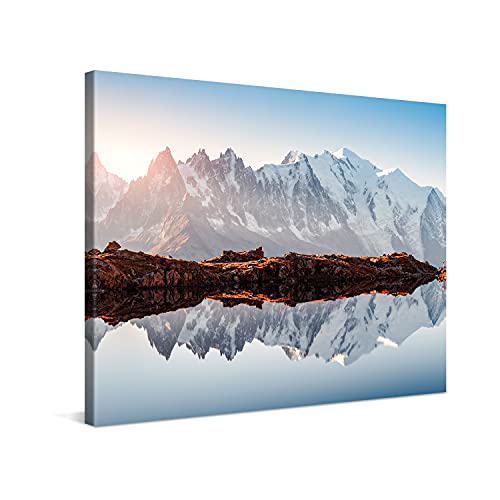 PICANOVA – Bild auf Leinwand Monte Bianco Alpen Bergsee Chesery 80x60cm Leinwandbild – Premium Leinwanddruck – Wandbild Kunstdruck Auf 2cm Holz-Keilrahmen Wohnzimmer Wanddekoration – Berge von PICANOVA