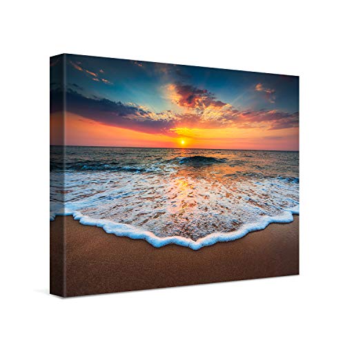 PICANOVA – Bild auf Leinwand Sonnenuntergang am Meer 40x30cm – Leinwandbild – Premium Leinwanddruck – Wandbild Kunstdruck Auf 2cm Holz-Keilrahmen Wohnzimmer Wanddekoration – Strand von PICANOVA