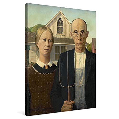 PICANOVA – Grant Wood – American Gothic 30x40cm – Bild auf Leinwand – Premium Kunstdruck Auf 2cm Holz-Keilrahmen Für Schlaf- Und Wohnzimmer – Klassische Kunst von PICANOVA