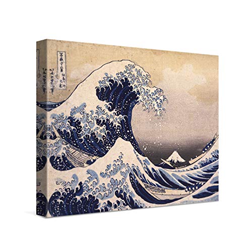 PICANOVA – Katsushika Hokusai – The Great Wave off Kanagawa 40x30cm – Bild auf Leinwand – Premium Kunstdruck Auf 2cm Holz-Keilrahmen Für Schlaf- Und Wohnzimmer – Klassische Kunst von PICANOVA