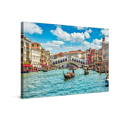 PICANOVA – Leinwandbild 30x20cm Rialtobrücke Venedig – Leinwanddruck – Wandbild Kunstdruck Auf 2cm Holz-Keilrahmen Für Schlaf- Und Wohnzimmer Wanddekoration – Bild auf Leinwand von PICANOVA