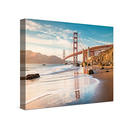 PICANOVA – Leinwandbild 40x30cm Golden Gate Bridge San Francisco – Leinwanddruck – Wandbild Kunstdruck Auf 2cm Holz-Keilrahmen Für Schlaf- Und Wohnzimmer Wanddekoration – Bild auf Leinwand von PICANOVA