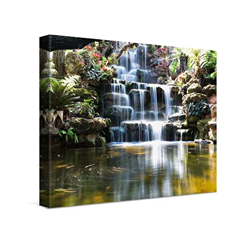 PICANOVA – Leinwandbild Japanischer Garten Wasserfall 40x30cm – Premium Leinwanddruck – Kunstdruck Auf 2cm Holz-Keilrahmen Für Schlaf- Und Wohnzimmer – Kollektion Wasserfälle von PICANOVA