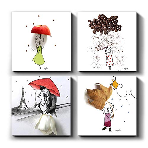 PICANOVA MIXPIX – Virgola Regen – Set Bestehend aus 4 St 20x20cm Fotokacheln – Drucke mit Wiederverwendbaren Klebepads, Einfach Aufzuhängen, Hält an Fast Allen Wänden – Design von Virgola Art von PICANOVA