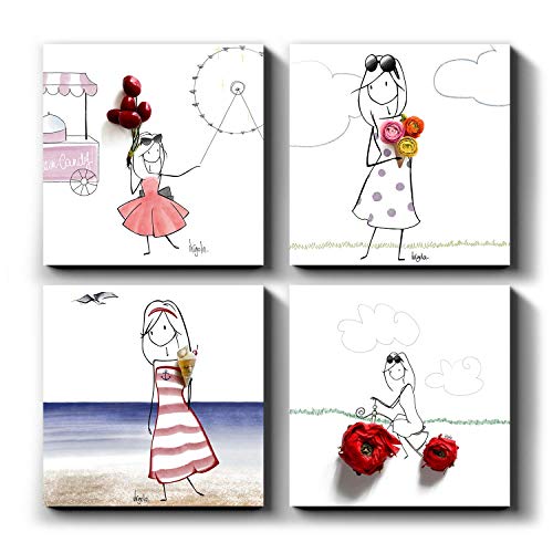 PICANOVA MIXPIX – Virgola Sommer – Set Bestehend aus 4 St 20x20cm Fotokacheln – Drucke mit Wiederverwendbaren Klebepads, Einfach Aufzuhängen, Hält an Fast Allen Wänden – Design von Virgola Art von PICANOVA