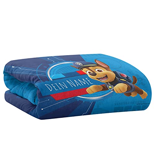 PICANOVA – PAW Patrol Chase Decke mit Name 100x70cm – Personalisierte Kuscheldecke für Kinder – Premiumqualität Fleecedecke 510g/qm – Unschlagbar Weich Und Gemütlich Schmusedecke von PICANOVA