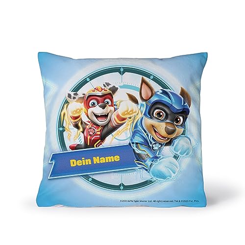 PICANOVA – PAW Patrol – Der Mighty Kinofilm Chase & Marshall Fotokissen mit Füllung in den Größen 60x60cm – Text individuell Bedruckt Schlaf- und Wohnzimmertauglich von PICANOVA