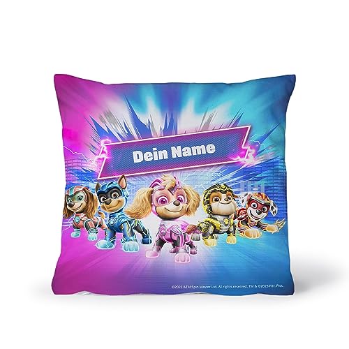 PICANOVA – PAW Patrol – Der Mighty Kinofilm Pups 2 Fotokissen mit Füllung in den Größen 40x40cm – Text individuell Bedruckt Schlaf- und Wohnzimmertauglich von PICANOVA