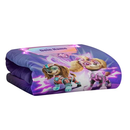 PICANOVA – PAW Patrol – Der Mighty Kinofilm Skye & Liberty Decke mit Name 100x70cm – Personalisierte Kuscheldecke für Kinder – Premiumqualität Fleecedecke 510g/qm – Weich Und Schmusedecke von PICANOVA