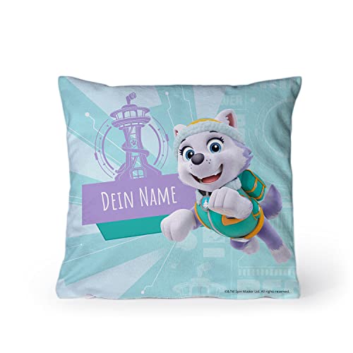 PICANOVA – PAW Patrol Everest Kissen mit Name 60x60cm – mit Füllung – Text individuell Bedruckt – Zierkissen Dekokissen – Schlaf- und Wohnzimmertauglich von PICANOVA