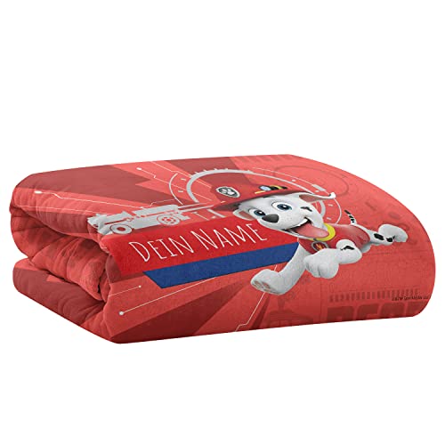 PICANOVA – PAW Patrol Marshall Decke mit Name 150x100cm – Personalisierte Kuscheldecke für Kinder – Premiumqualität Fleecedecke 510g/qm – Unschlagbar Weich Und Gemütlich Schmusedecke von PICANOVA