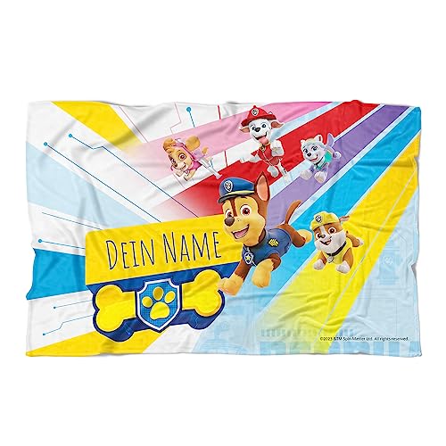 PICANOVA PAW Patrol Pups Handtuch mit Name 140x90cm – Hochwertiges Bedrucktes Handtuch – Blickfang-Strandtuch Aus Hautfreundlichem Frottee – Badetuch mit Text Individuell Bedruckt von PICANOVA