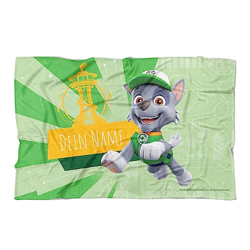 PICANOVA PAW Patrol Rocky Handtuch mit Name 140x90cm – Hochwertiges Bedrucktes Handtuch – Blickfang-Strandtuch Aus Hautfreundlichem Frottee – Badetuch mit Text Individuell Bedruckt von PICANOVA