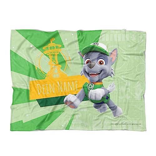 PICANOVA PAW Patrol Rocky Handtuch mit Name 200x150cm – Hochwertiges Bedrucktes Handtuch – Blickfang-Strandtuch Aus Hautfreundlichem Frottee – Badetuch mit Text Individuell Bedruckt von PICANOVA