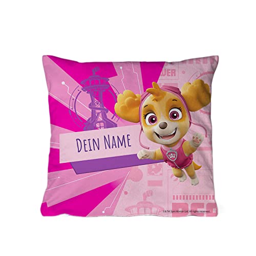 PICANOVA – PAW Patrol Skye Kissen mit Name 40x40cm – mit Füllung – Text individuell Bedruckt – Zierkissen Dekokissen – Schlaf- und Wohnzimmertauglich von PICANOVA