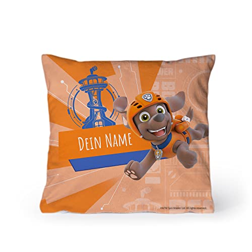 PICANOVA – PAW Patrol Zuma Kissen mit Name 60x60cm – mit Füllung – Text individuell Bedruckt – Zierkissen Dekokissen – Schlaf- und Wohnzimmertauglich von PICANOVA