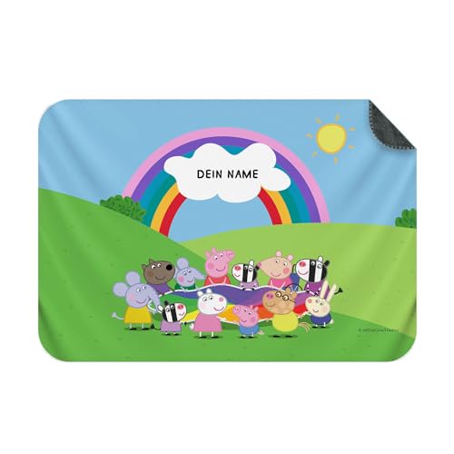 PICANOVA – Peppa Pig Laying on Their Back Decke mit Name 150x100cm – Personalisierte Kuscheldecke für Kinder – Premiumqualität Fleecedecke 510g/qm – Weich Und Schmusedecke von PICANOVA