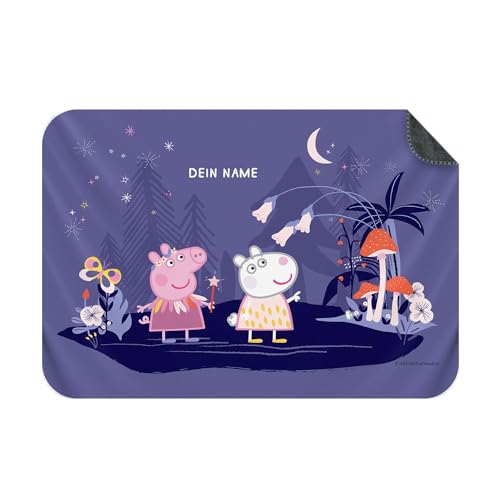 PICANOVA – Peppa Pig Magical Land Decke mit Name 100x70cm – Personalisierte Kuscheldecke für Kinder – Premiumqualität Fleecedecke 510g/qm – Weich Und Schmusedecke von PICANOVA