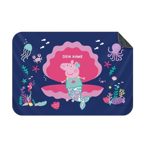 PICANOVA – Peppa Pig Mermaid Decke mit Name 150x100cm – Personalisierte Kuscheldecke für Kinder – Premiumqualität Fleecedecke 510g/qm – Weich Und Schmusedecke von PICANOVA