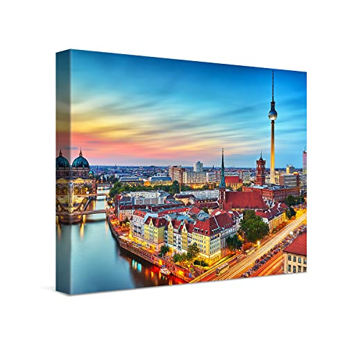 PICANOVA – Premium Leinwanddruck – Leinwandbild Berlin Panorama 40x30cm – Kunstdruck Auf 2cm Holz-Keilrahmen Für Schlaf- Und Wohnzimmer – Kollektion Deutschland von PICANOVA