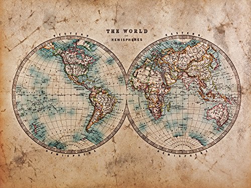 PICSonPAPER Historische Weltkarte aus der Mitte des 18. Jahrhunderts, ungerahmt 30 cm x 40 cm, Dekoration, Kunstdruck, Wandbild, Worldmap, Vintage, Retro, Wandposter (Ungerahmt 30 cm x 40 cm) von PICSonPAPER