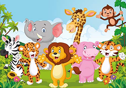 Hochwertiges Kinderposter Jungle-Tiere, 100 cm breit x 70 cm hoch, Dekoration, Kunstdruck, Wandbild, Fineartprint, Wandposter Poster für Kinderzimmer, Poster für Kinder, Kinderposter (Jungle) von PICSonPAPER